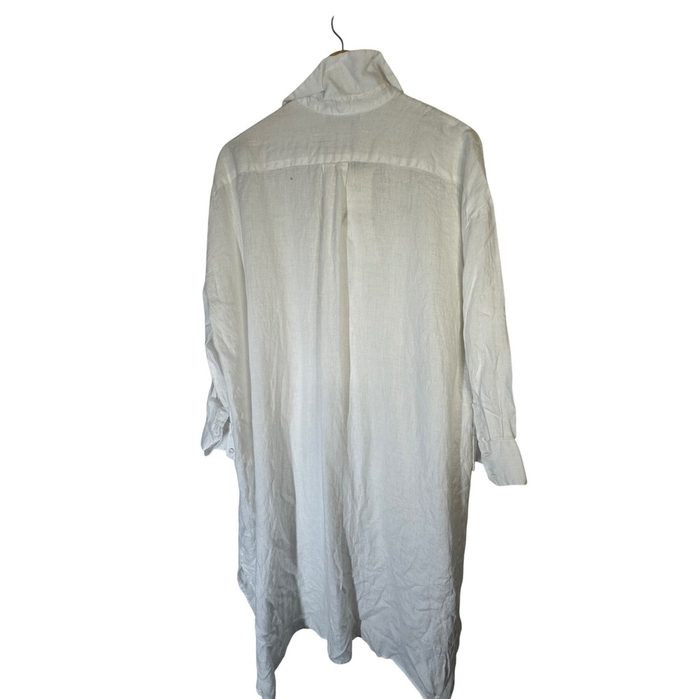 Zara White 100% Linen Shirt Dress Womens M Oversized Lagenlook Coastal Beachy - Picture 2 of 8